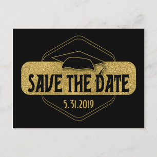 Carte Postale Enregistrer La Date Graduation Modern Black Gold