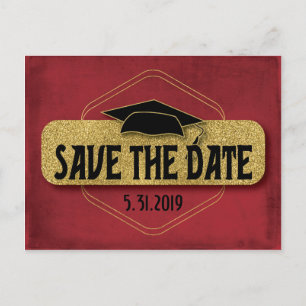 Carte Postale Enregistrer La Date Graduation Modern Red Gold