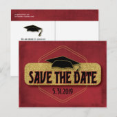 Carte Postale Enregistrer La Date Graduation Modern Red Gold (Devant / Derrière)