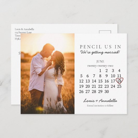 Carte Postale Enregistrer la date Juin 2022 Calendrier Mois Coeu (Devant / Derrière)
