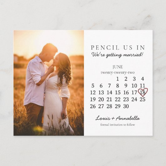 Carte Postale Enregistrer la date Juin 2022 Calendrier Mois Coeu (Devant)