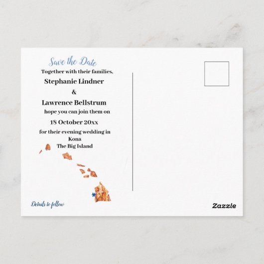 Carte Postale Enregistrer la date Kona Hawaii Mariage (Dos)