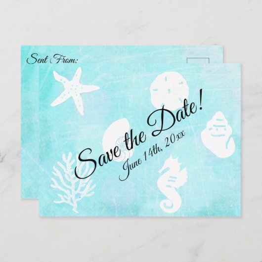 Carte Postale Enregistrer la date Mariage à thème Seashell Seash (Devant / Derrière)