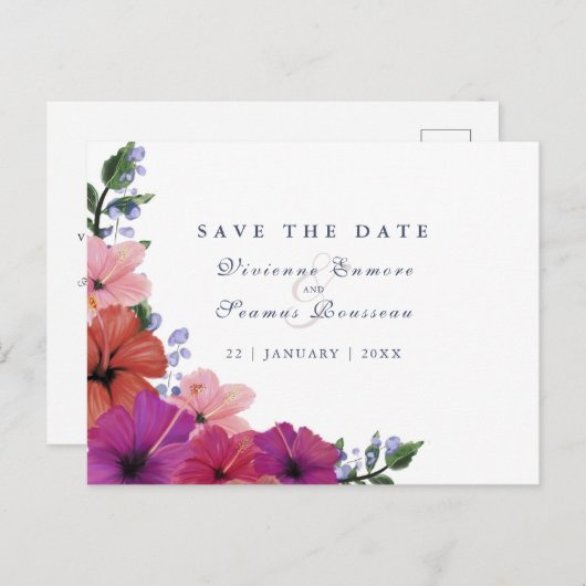 Carte Postale Enregistrer la date mariage de fleur d'aquarelle t (Devant / Derrière)