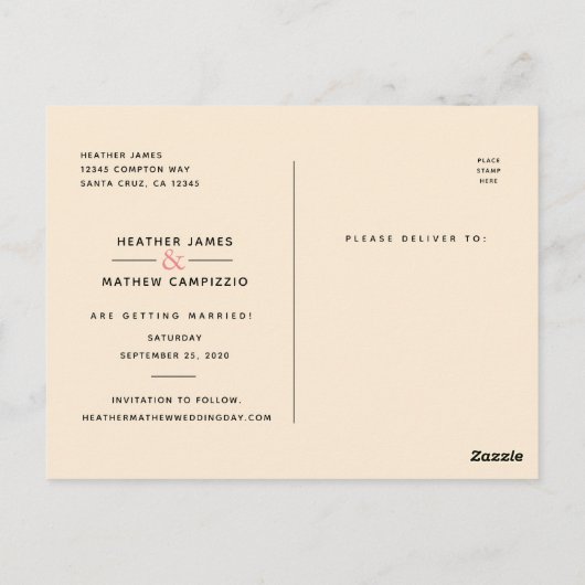 Carte Postale Enregistrer la date Mariage désorganisé Script Pho (Dos)