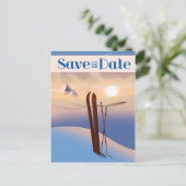 Carte Postale Enregistrer La Date Mariage Ski Vintage (Debout devant)