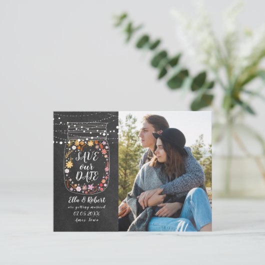 Carte Postale Enregistrer la date Mason Jar String Lights Boho P (Debout devant)