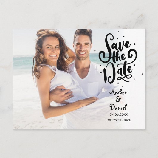 Carte Postale Enregistrer la date Modern Chic Script photo (Devant)