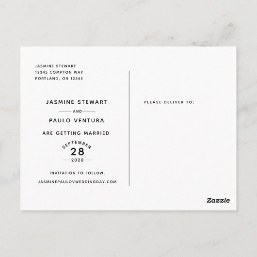 Carte Postale Enregistrer La Date Modern Script Mariage Photo (Dos)