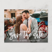 Carte Postale Enregistrer La Date Moderne Brosse Script Couple P (Devant)