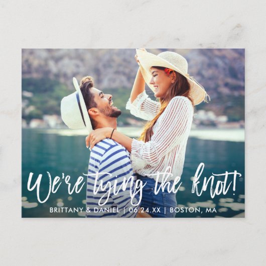 Carte Postale Enregistrer la date Moderne Brush Script Tying The (Devant)