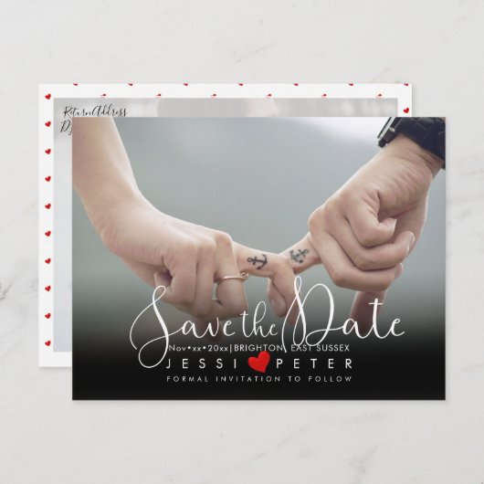 Carte Postale Enregistrer la date, moderne écriture manuscrite,  (Devant / Derrière)