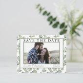 Carte Postale Enregistrer la date moderne vert eucalyptus & phot (Debout devant)