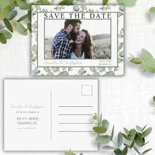 Carte Postale Enregistrer la date moderne vert eucalyptus & phot