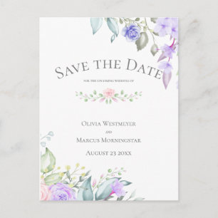 Carte Postale Enregistrer la date Pale Lilac et Rose Flowers