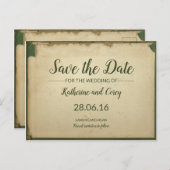 Carte Postale Enregistrer La Date Parchemin Mariage Vert & Beige (Devant / Derrière)