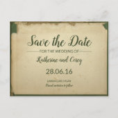 Carte Postale Enregistrer La Date Parchemin Mariage Vert & Beige (Devant)