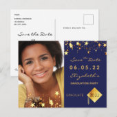 Carte Postale Enregistrer la date photo fête de graduation bleu  (Devant / Derrière)