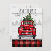 Carte Postale Enregistrer la date Retro Red Truck and Tree Postc (Devant / Derrière)