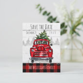 Carte Postale Enregistrer la date Retro Red Truck and Tree Postc (Debout devant)