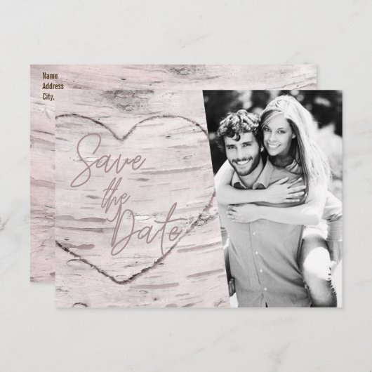 Carte Postale Enregistrer la date Rustic White Birch Fiançailles (Devant / Derrière)