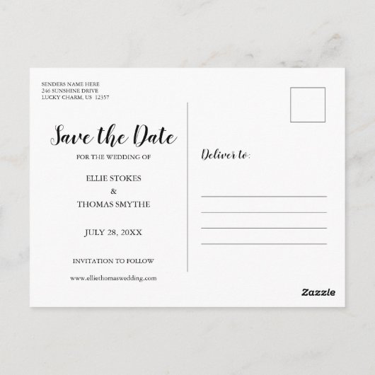 Carte Postale Enregistrer la date Simple Modern Script Photo Car (Dos)