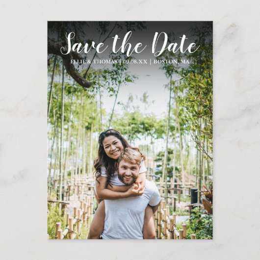 Carte Postale Enregistrer la date Simple Modern Script Photo Car (Devant)