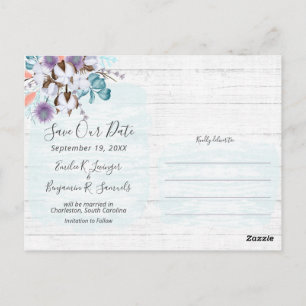 Carte Postale Enregistrer La Date Southern Cotton Mariage 3-Phot
