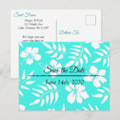 Carte Postale Enregistrer la date Turquoise Hibiscus Tropical Th (Devant / Derrière)