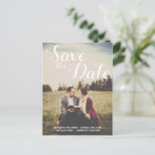 Carte Postale Enregistrer la date Whimsical White Script Photo O (Debout devant)