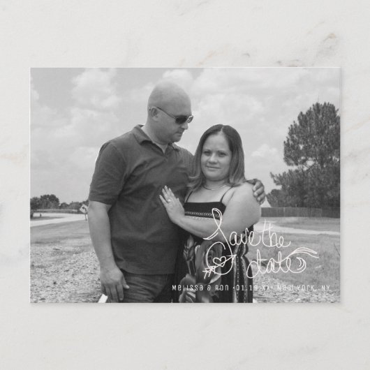 Carte Postale Enregistrer la flèche du coeur de la date Script à (Devant)