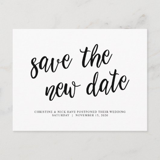 Carte Postale Enregistrer la nouvelle date, report Mariage, noir (Devant)