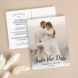 Carte Postale Enregistrer la première grande photo Jolie superpo<br><div class="desc">Une belle sauvegarde la carte postale date avec votre photo avec une jolie superposition de texte écrit à la main. Ajoutez vos détails personnalisés à l'avant et à l'arrière. Simple et classique mais chic et élégant - s'harmonise parfaitement avec autant de styles mariages d'aujourd'hui.</div>