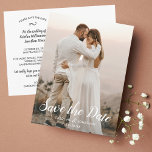 Carte Postale Enregistrer la première grande photo Jolie superpo<br><div class="desc">Une belle sauvegarde la carte postale date avec votre photo avec une jolie superposition de texte écrit à la main. Ajoutez vos détails personnalisés à l'avant et à l'arrière. Simple et classique mais chic et élégant - s'harmonise parfaitement avec autant de styles mariages d'aujourd'hui.</div>