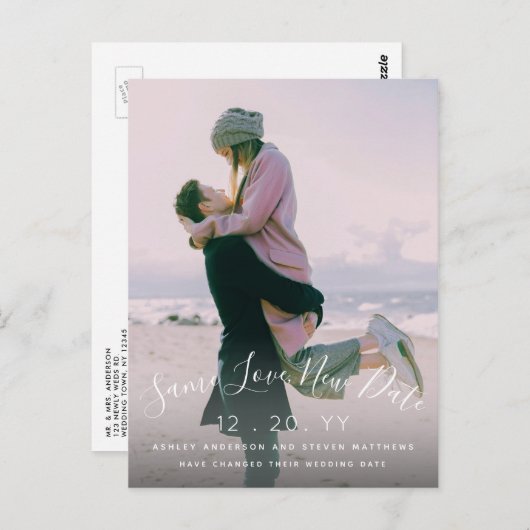 Carte Postale Enregistrer l'amour Nouvelle Date Script Mariage p (Devant / Derrière)