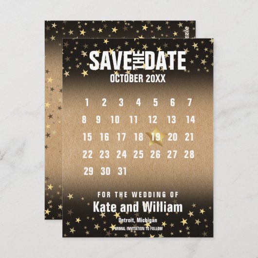 Carte Postale Enregistrer le calendrier des dates Elegant Gold S (Devant / Derrière)