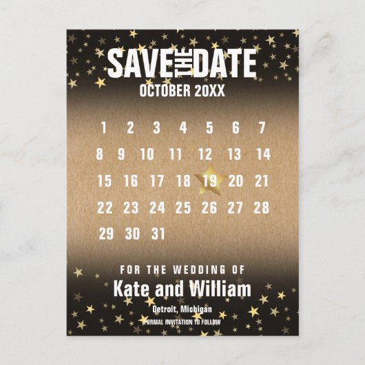 Carte Postale Enregistrer le calendrier des dates Elegant Gold S (Devant)