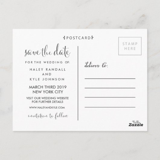 Carte Postale Enregistrer le Faire-part de typographie gris date (Dos)