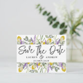 Carte Postale Enregistrer le Mariage Date Lemons & Lavender (Debout devant)