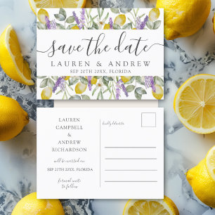 Carte Postale Enregistrer le Mariage Date Lemons & Lavender