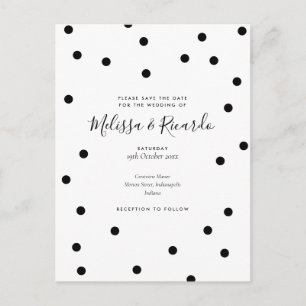 Carte Postale Enregistrer le Mariage de date Pois noir et blanc