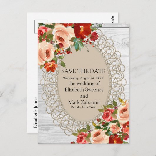 Carte Postale Enregistrer le pays de date Rustique Bois blanc (Devant / Derrière)