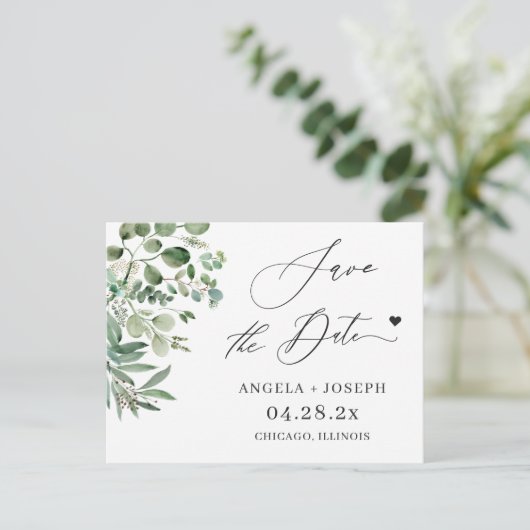 Carte Postale Enregistrer le script de date simple Eucalyptus él (Debout devant)