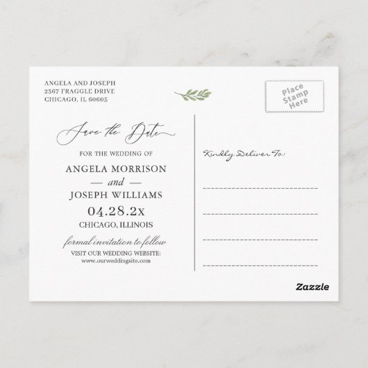 Carte Postale Enregistrer le script de date simple Eucalyptus él (Dos)