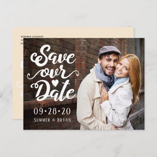 Carte Postale Enregistrer notre Mariage de date | Script manuscr (Devant / Derrière)