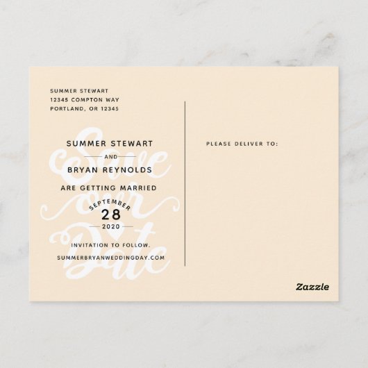 Carte Postale Enregistrer notre Mariage de date | Script manuscr (Dos)