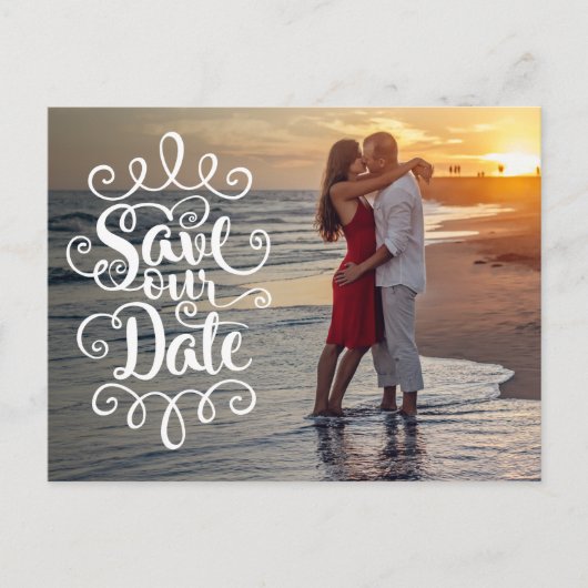 Carte Postale Enregistrer notre Mariage de date | Script Ornat m (Devant)