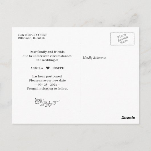 Carte Postale Enregistrer notre nouvelle date Mariage reporté ch (Dos)