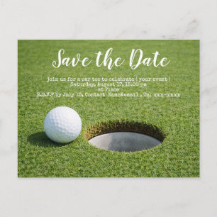 Carte Postale Enregistrez la date de golf avec une balle de golf