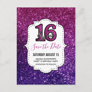 Carte Postale Enregistrez la date en scintillant pour un Sweet 1
